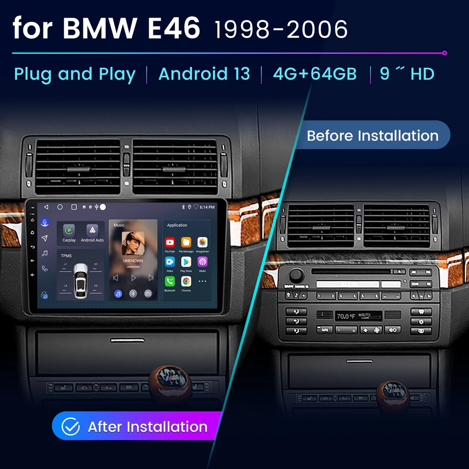 4+64G Android14 Carplay For BMW 3-series E46 1998-2006 Car Stereo Radio GPS Navi - Image 2 of 4