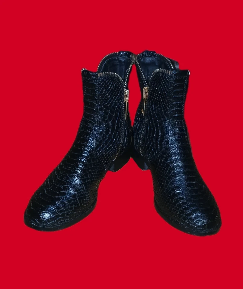 Tulipano Women's Snakeskin Ankle Boots M, Black Leather,  Size US 5, EU 36 - Image 3 of 4