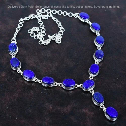 Valentines Deal Natural Lapis Lazuli Chain Necklace Jewelry 925 Sterling Silver