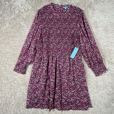 Draper James Floral Print Dress Size 2X Purple Chiffon Long Sleeve NWT