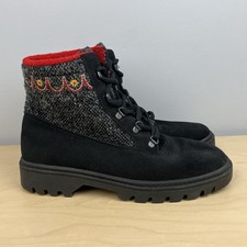 VTG L.L. Bean Women s Size 9.0 M Black Suede Gray Wool Lace Up Ankle Boots Italy