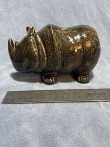 Rhinoceros Ceramic Figurine Brown Speckled Glossy Glazed
