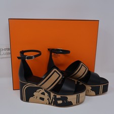 38 $2,125 HERMES KALIS SANDALS NOIR Brides de Gala Quadri Tattoo Heel