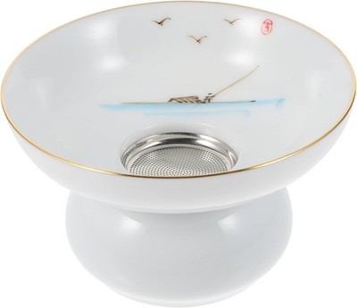 Porcelain Ceramic Tea Strainer Filter Tea Colander with Support Holder Stand