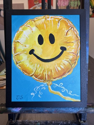 Smiley Face Balloon Painting 8 X 10” Framed, NOT A PRINT, COA Included