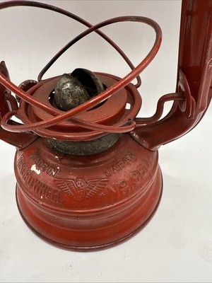 Vintage Red Winged Wheel No. 350 Kerosene Lantern Made in Japan 7