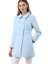 Allegra K Women's Collar Double Breasted , Long Trench Pea Coat Size M
