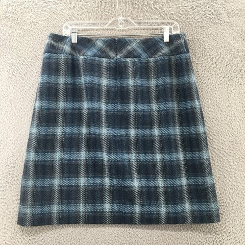 Talbots Plaid A-Line Skirt Womens 14P Petite Blue Tweed Back Zip Y2K Casual - Picture 4 of 9