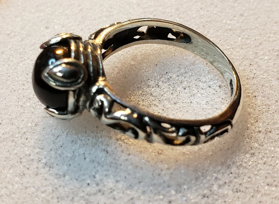 Tamanho 6 Artesanal Artesanal, Bali Legacy, Jade Preto Birmanês 2,5 ctw, Prata Esterlina - Imagem 2 de 2