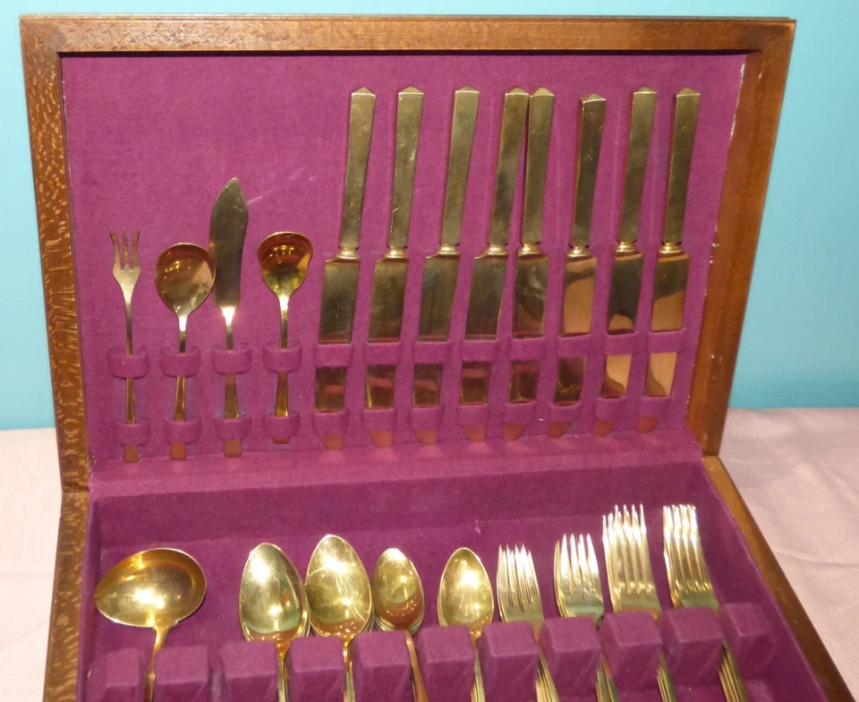Dirilyte Gold Color Flatware Service for 8 Goldware 45 Pieces Ladle Spreader - Image 3 of 4