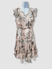 $110 Tommy Hilfiger Women's Pink Floral Ruffled V-Neck Tie Blouson Dress Size 4