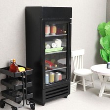 Mini Dollhouse Miniature Refrigerator Model 1 12 Scale Wooden Fridge Black US-