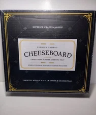 Bamboo Cheese Board Large Charcuterie Board & Knife Set SMIRLY 13x13x2 NEW SEAL