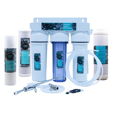 VIVAQUELL 3Stufen Wasserfilter Anlage SET + Ersatz Filter gegen Kalk Geruch im Trinkwasser