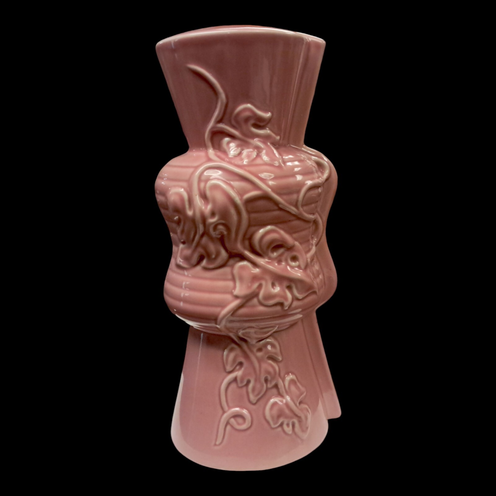 Vtg Pink Glazed Vine & Leaves Ceramic Lamp Base MCM  12