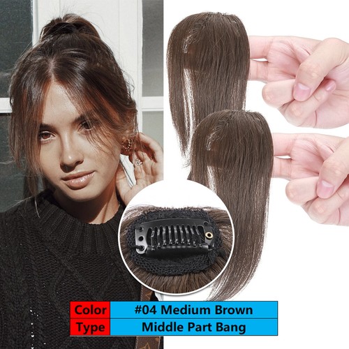 Thin 3D Wispy Fringe Bangs Clip in Real Remy Human Hair Thick Front Hairpiece AU - Picture 45 of 50