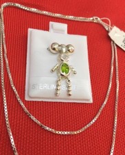 BOY BIRTHSTONE AUGUST PERIDOT STONE STERLING SILVER 925 CHARM PENDANT NECKLACE