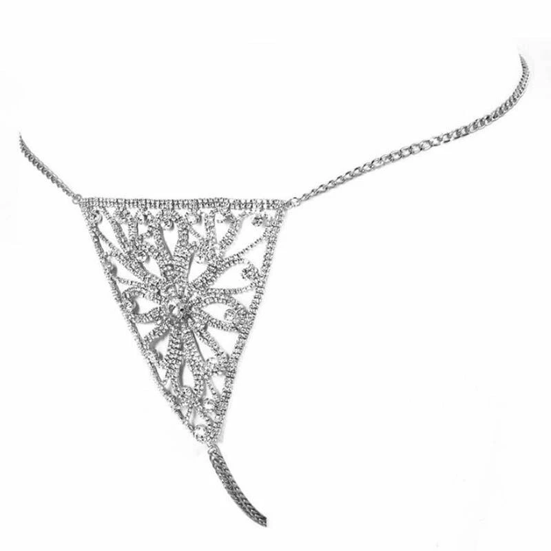 Women Rhinestone Flower Shape Crystal Underwear Body Chain Thong Bikini Jewelry - Image 4 of 4