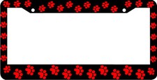 Red Paw Prints Critter Dog Cat License Plate Frame