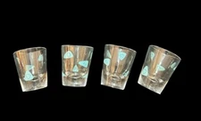 Set 4 Vintage Atom MCM Turquoise Blue Glass Amoeba Boomerangs Shot Glasses 1955