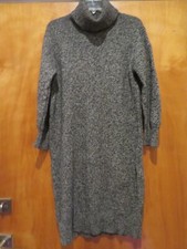 Uniqlo Women's XS Black White Marled Turtle Neck Sweater Dress Tunic 100% Wool