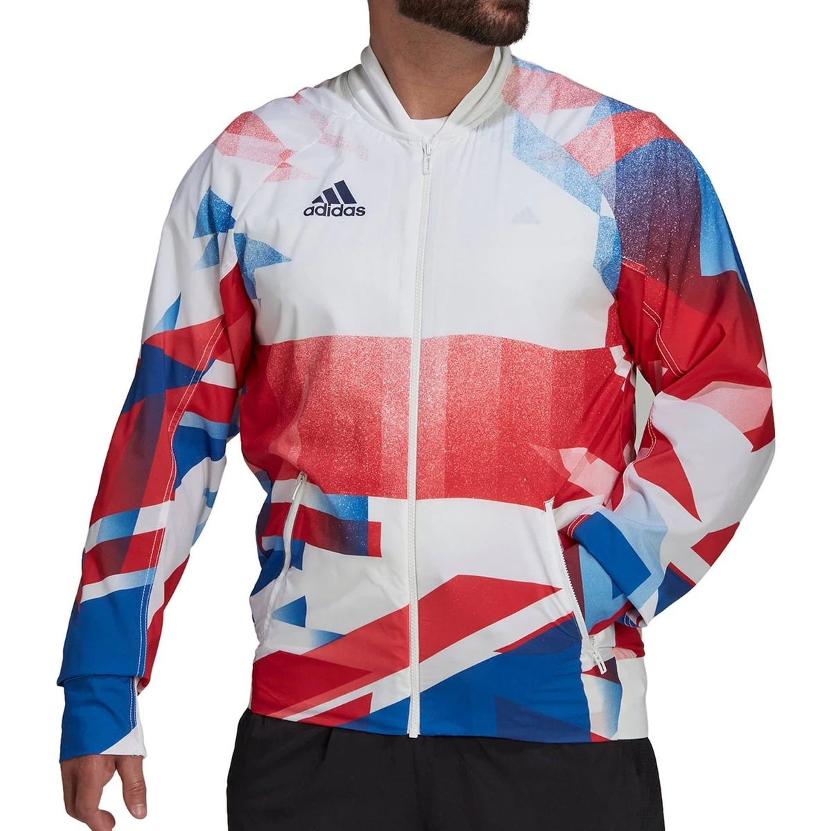 Adidas jacket white and red cheap