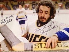 SLAP SHOT YVON BARRETTE SIGNED CHARLESTOWN CHIEFS CALL DETROIT 8x10DENIS LEMIUEX