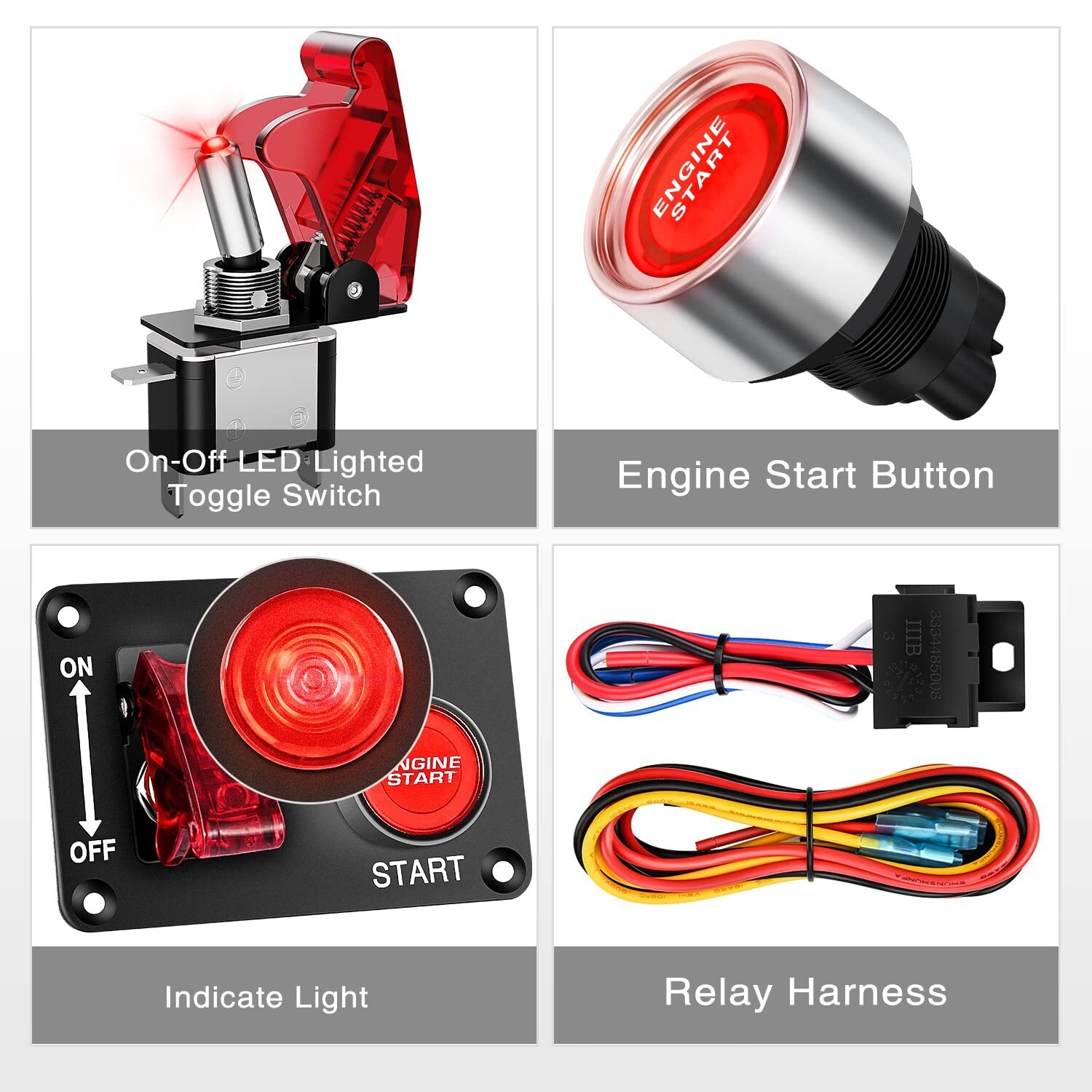 Nilight Ignition Switch Panel 12V 2 in 1 Rocker Switch with Engine Push ...