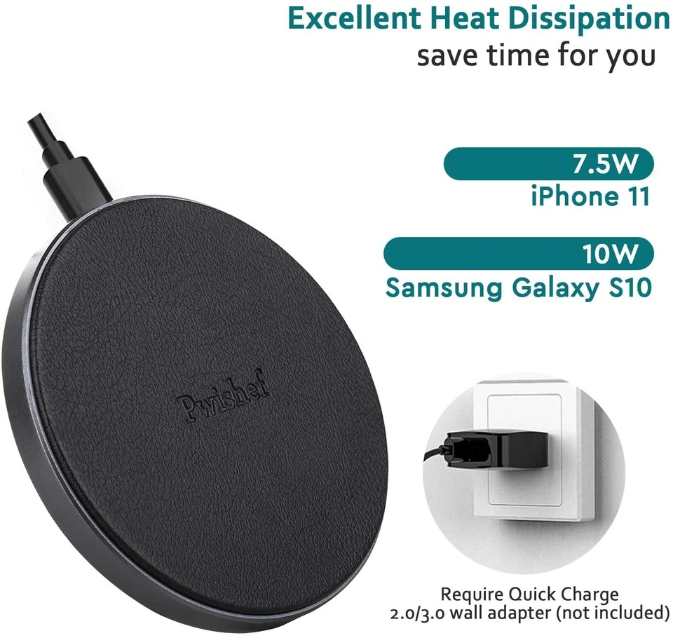 Leather Wireless Charger, 10W Aluminum Alloy Wireless Charging Pad Compatible wi - Image 2 of 4