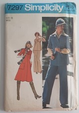 VINTAGE 1975 SIMPLICITY 7297 MISSES SIZE 12 DRESS TOP PANTS SCARF HAT PATTERN UC