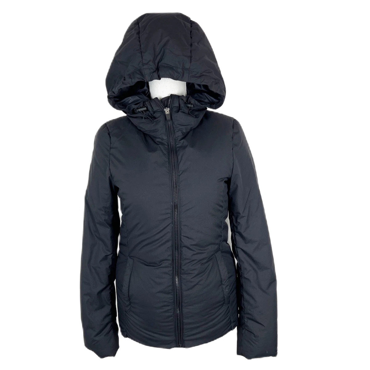 Uniqlo Puffer Jacket Women XS Black Solid Full Zip Front Hooded