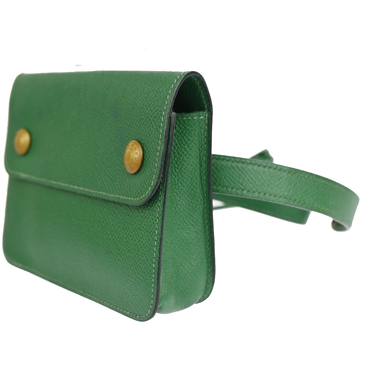 HERMES Logo Waist Bum Bag Couchevel Leather Green GHW France HERMES Logo Waist Bum Bag Couchevel Leather Green GHW France