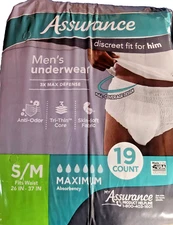 Assurance Men's Incontinence Underwear S/M Maximum Absorbency 19 Count