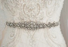 White pearl and crystal bridal sash belt