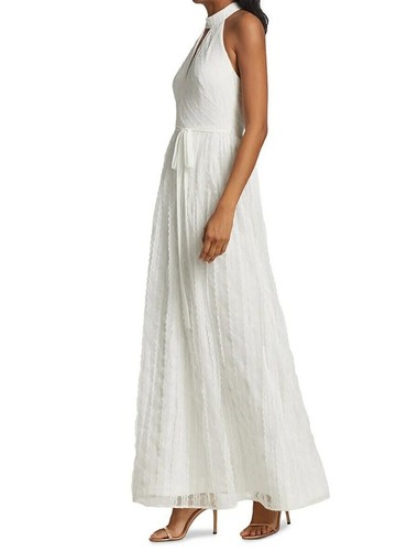 Maxi Vestido Monique Lhuillier S 8 Blanco Encaje Halter Formal Vestido Boda Novia - Imagen 3 de 18