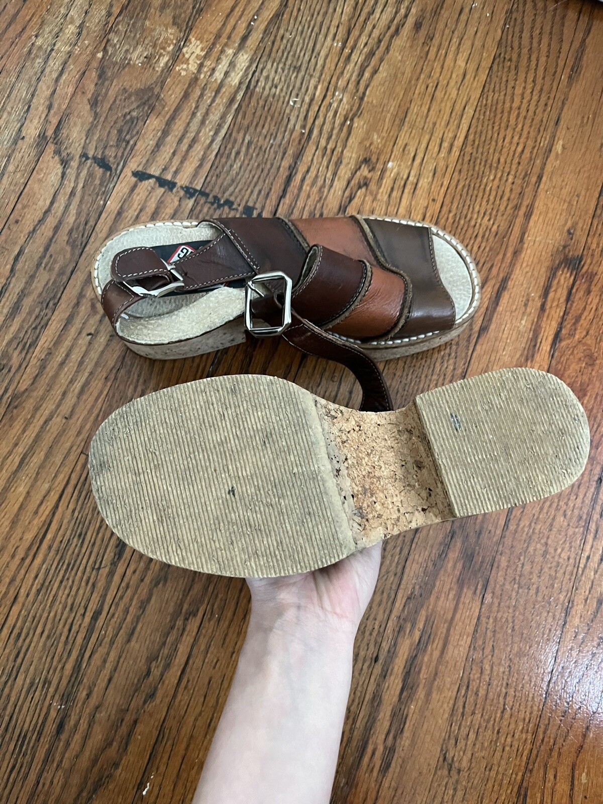 Vintage Patchwork Leather Platform Sandals Size 5… - image 3