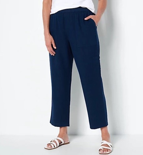 As Is Susan Graver PURE Reg Printed Linen Wide Leg Crop Pants