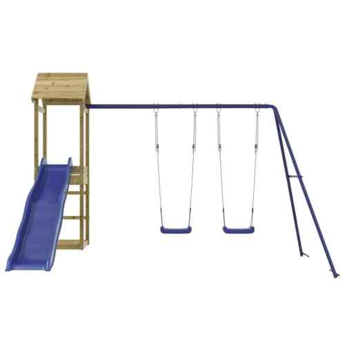 Spielturm Kletterturm Spielplatz mit Rutsche und Doppel Schaukel Holz - Bild 7 von 36