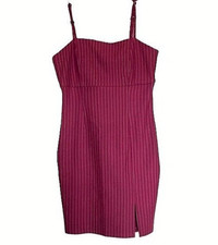 Forever 21 Pinstripe Mini Dress Women's XS Bodycon Stretch New Burgundy & White