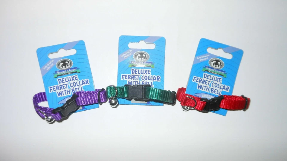 3 Sheppard & Greene Collars - Ferret or Tiny Dog Collar w Bells - 3 Colors