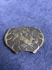 JUMPING DEER BELT BUCKLE VINTAGE RARE BERGAMOT BRASS WORKS 1977 USA ANTLER