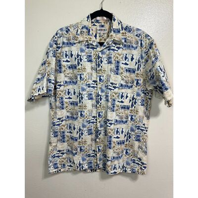 Campia Men's Aloha Hawaiian Tropical Camp Button Down Fish Design Shirt, Size M