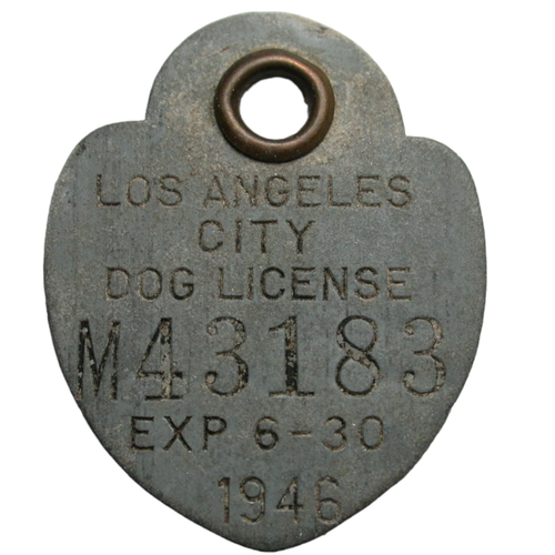 Los Angeles, ca 1946 Hundescheinmarke - Bild 1 von 2