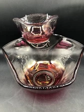 Vintage Cranberry Color Glass Chip And Dip Bowl Set