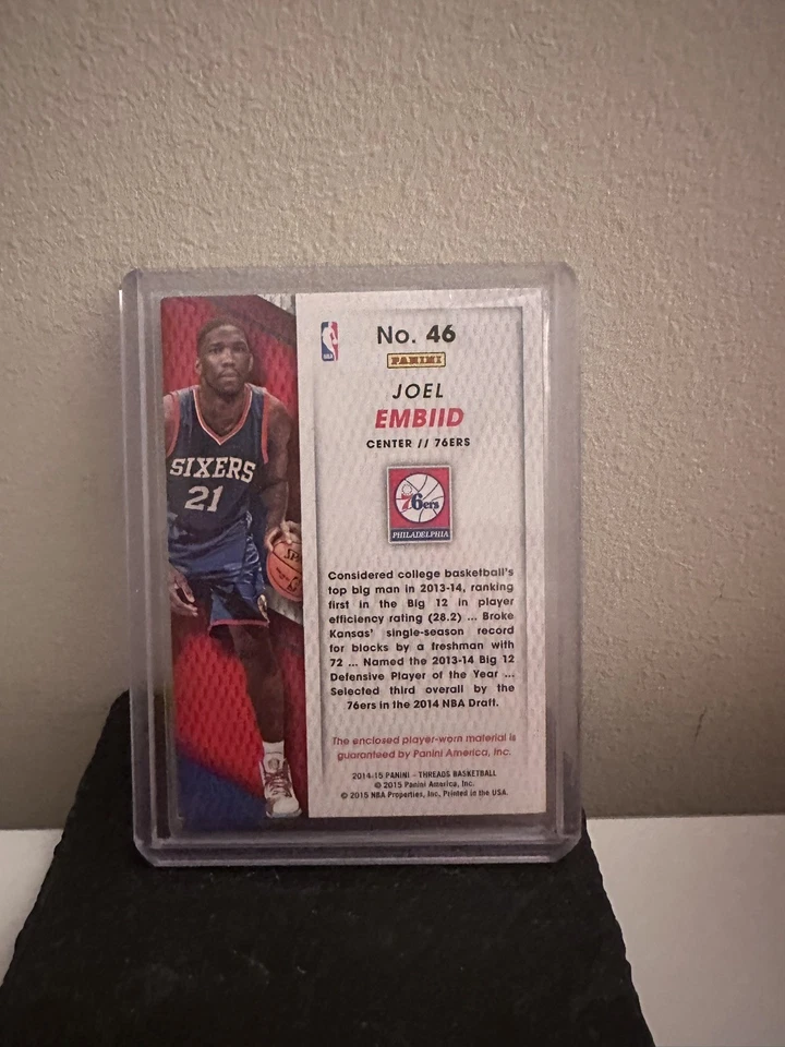 2014-15 Threads Rookie Threads Joel Embiid #46 RC Patch Relic - Image 2 of 2