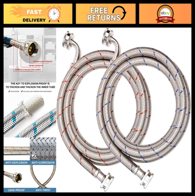 #ad 20FT Red Blue Washer Hoses 2 Pack Stainless Steel 90° Elbows Burst Proof Inlet L $88.99