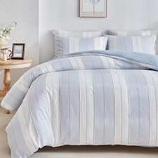 Striped Weave Duvet Cover Size, White Knit Boho Duvet Cover Set, King Blue