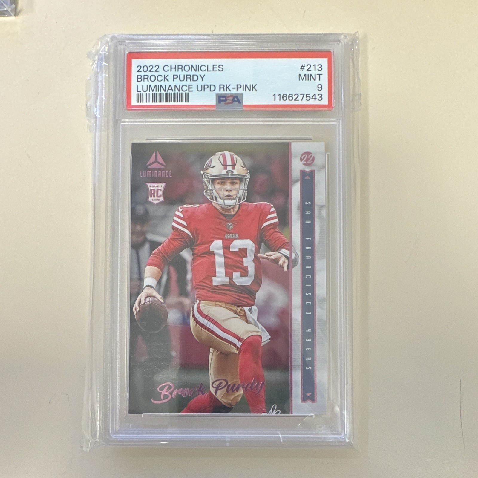 2022 Chronicles Brock Purdy Luminance Update Pink #213 PSA 9 MINT Rookie Card RC