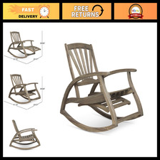 Outdoor Acacia Wood Rocking Chair with Footrest - Gray Finish, Patio Furniture