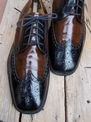 MORESCHI Mens Dress Shoes Black Brown Leather Italian Wingtip Oxford Sz Size 11M